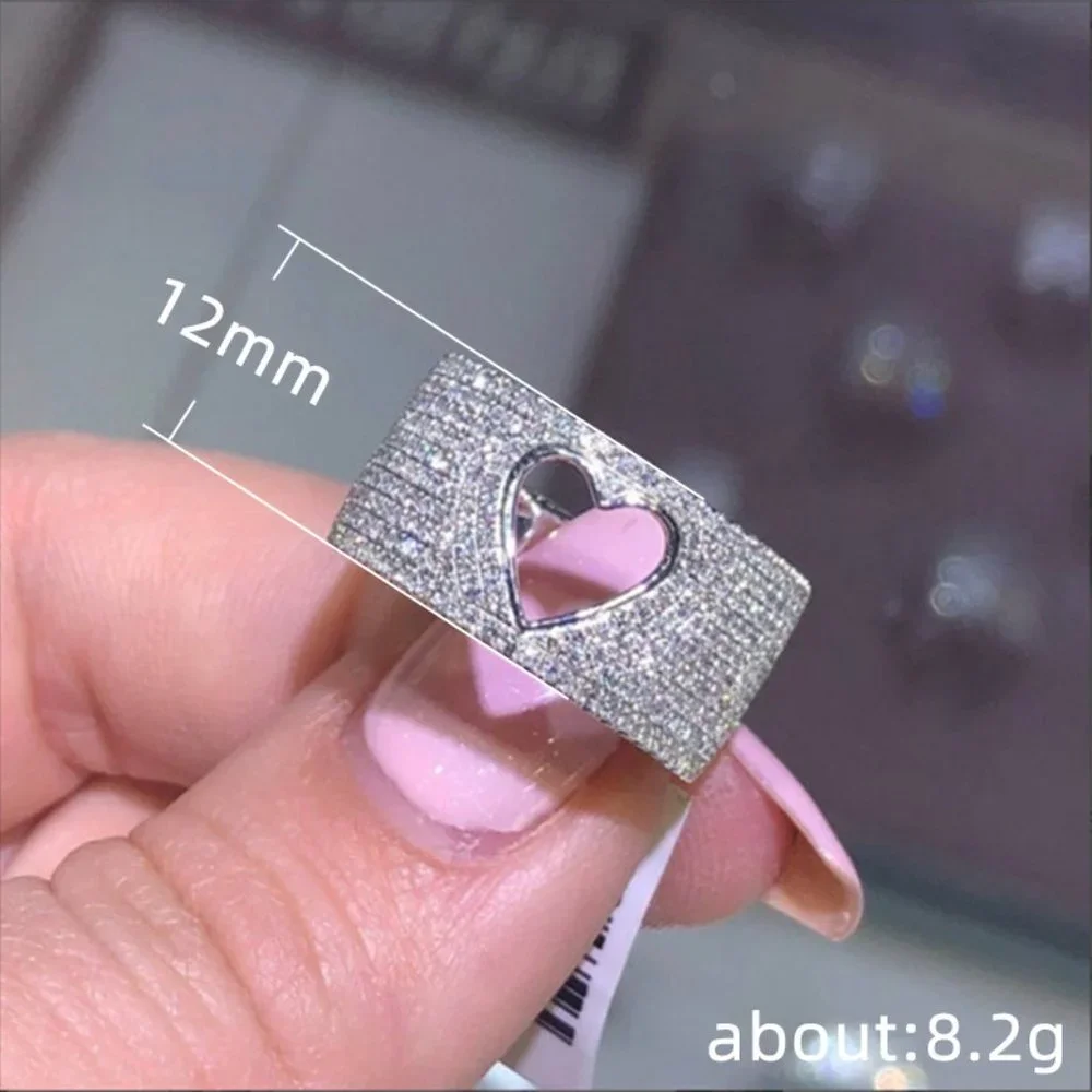 💥New Fashion Handmade Heart Hallow Wedding Ring, MLNN1138 - Picture 2 of 3